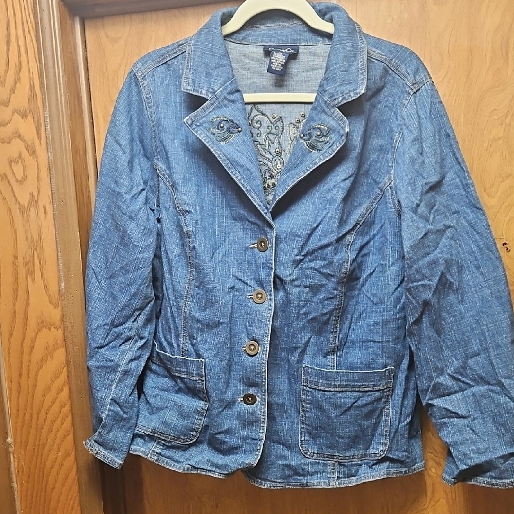 Denim&Co Embroidered Blue Jean Jacket